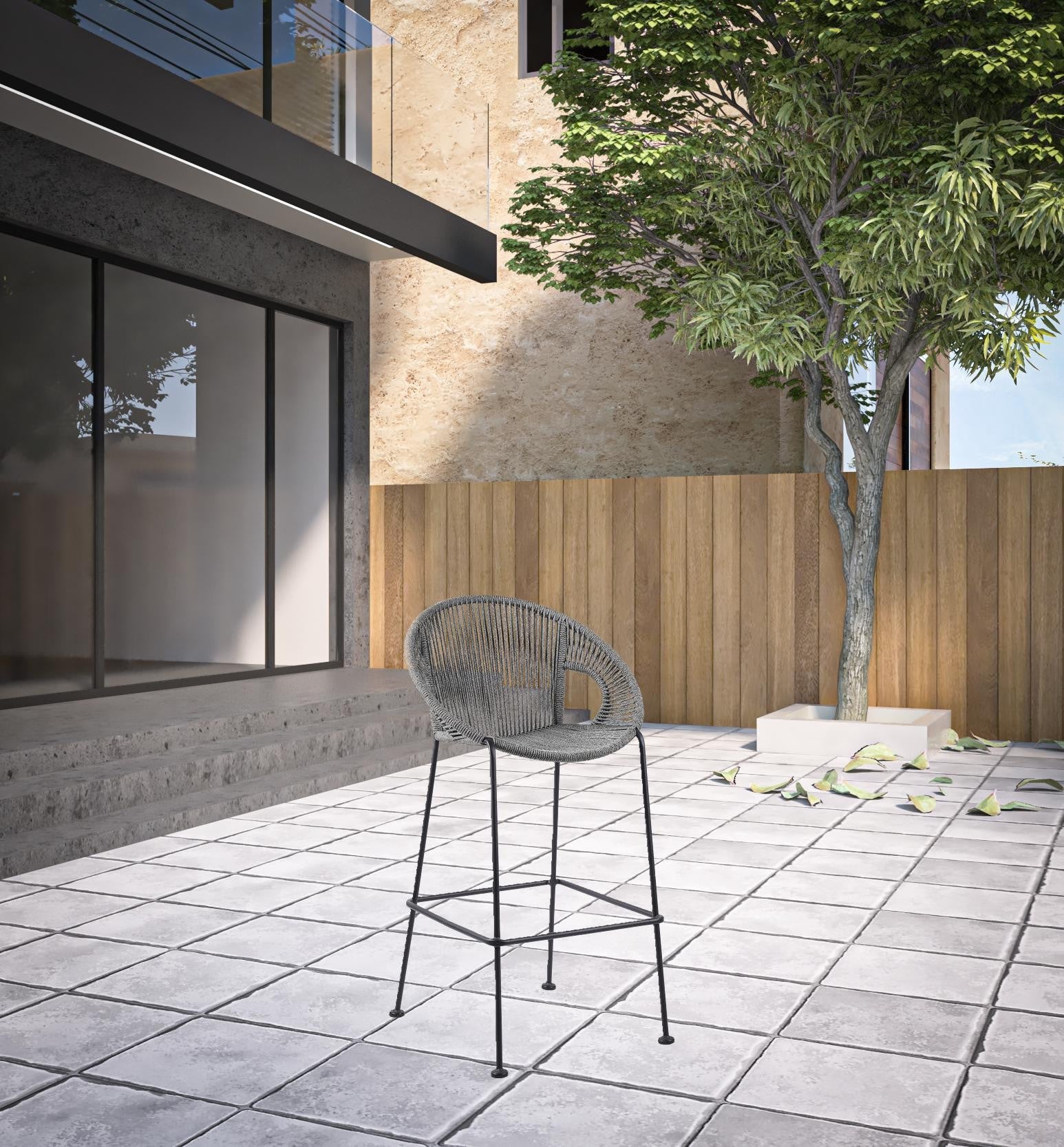 40" Light Gray Metal Low back Outdoor Counter Height Bar chair with Footrest - GreatEagleInc