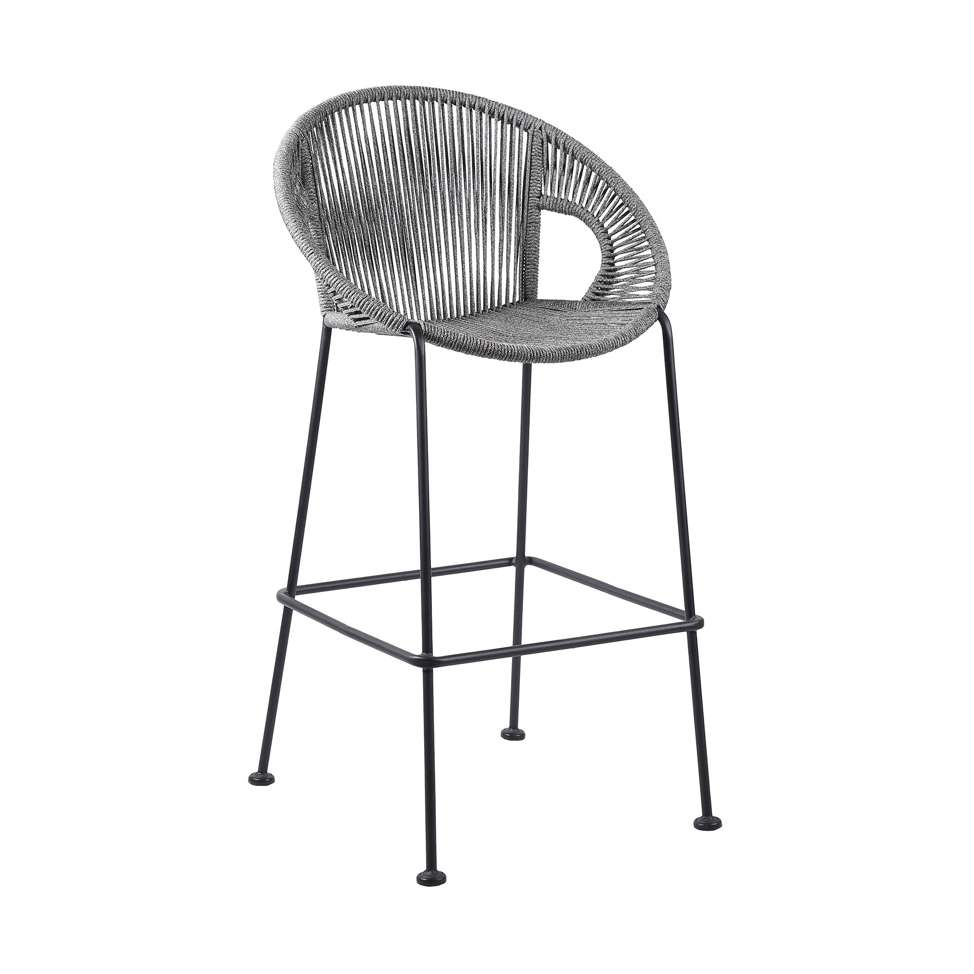 40" Light Gray Metal Low back Outdoor Counter Height Bar chair with Footrest - GreatEagleInc