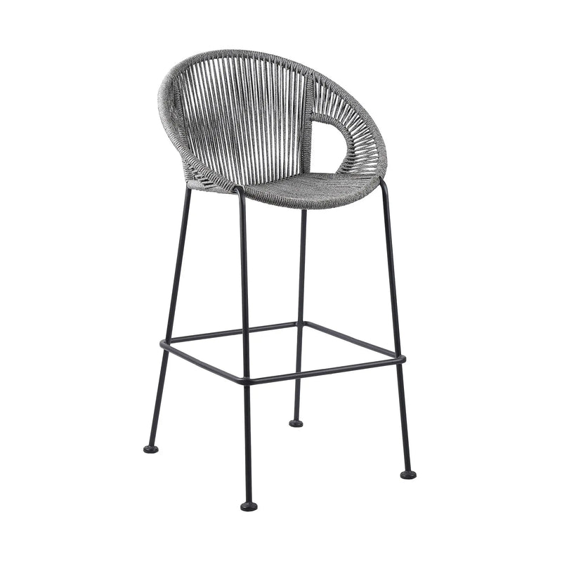 40" Light Gray Metal Low back Outdoor Counter Height Bar chair with Footrest - GreatEagleInc