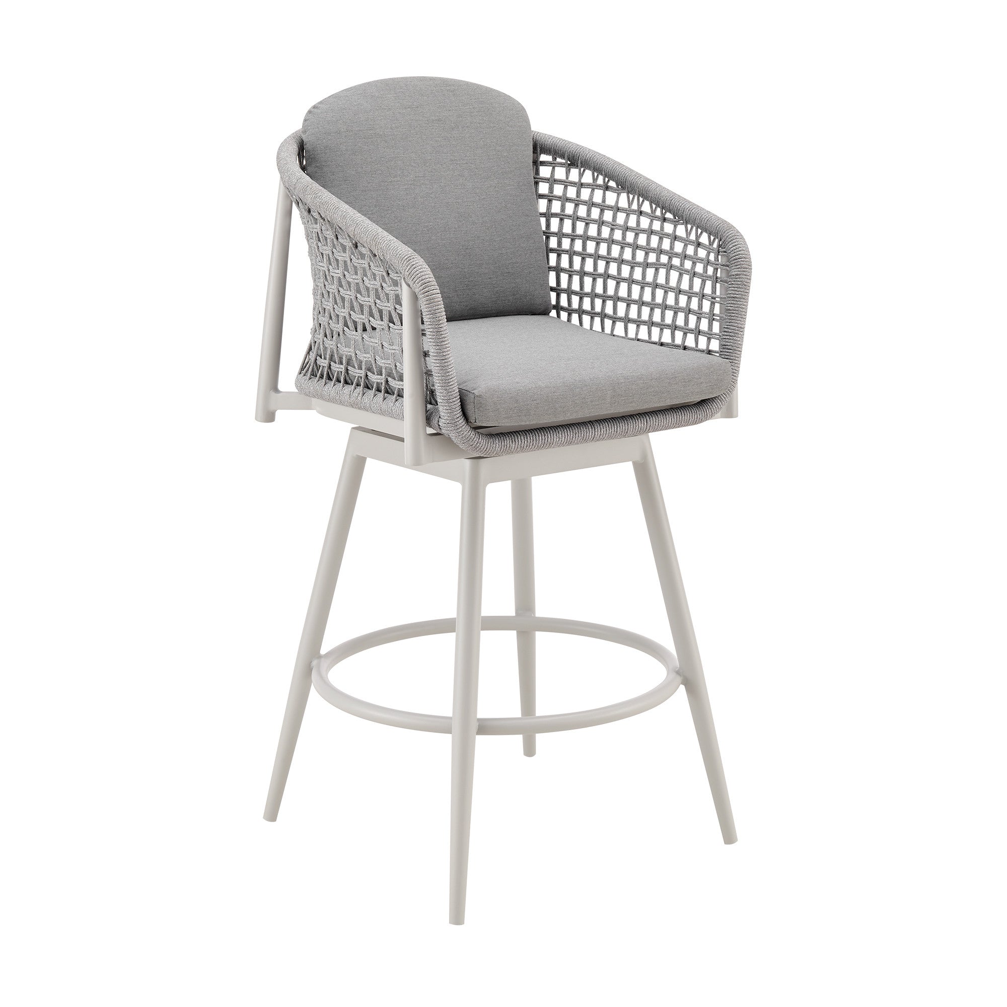 40" Light Gray Metal Swivel Outdoor Counter Height Bar chair with Footrest - GreatEagleInc