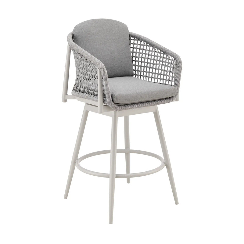 40" Light Gray Metal Swivel Outdoor Counter Height Bar chair with Footrest - GreatEagleInc