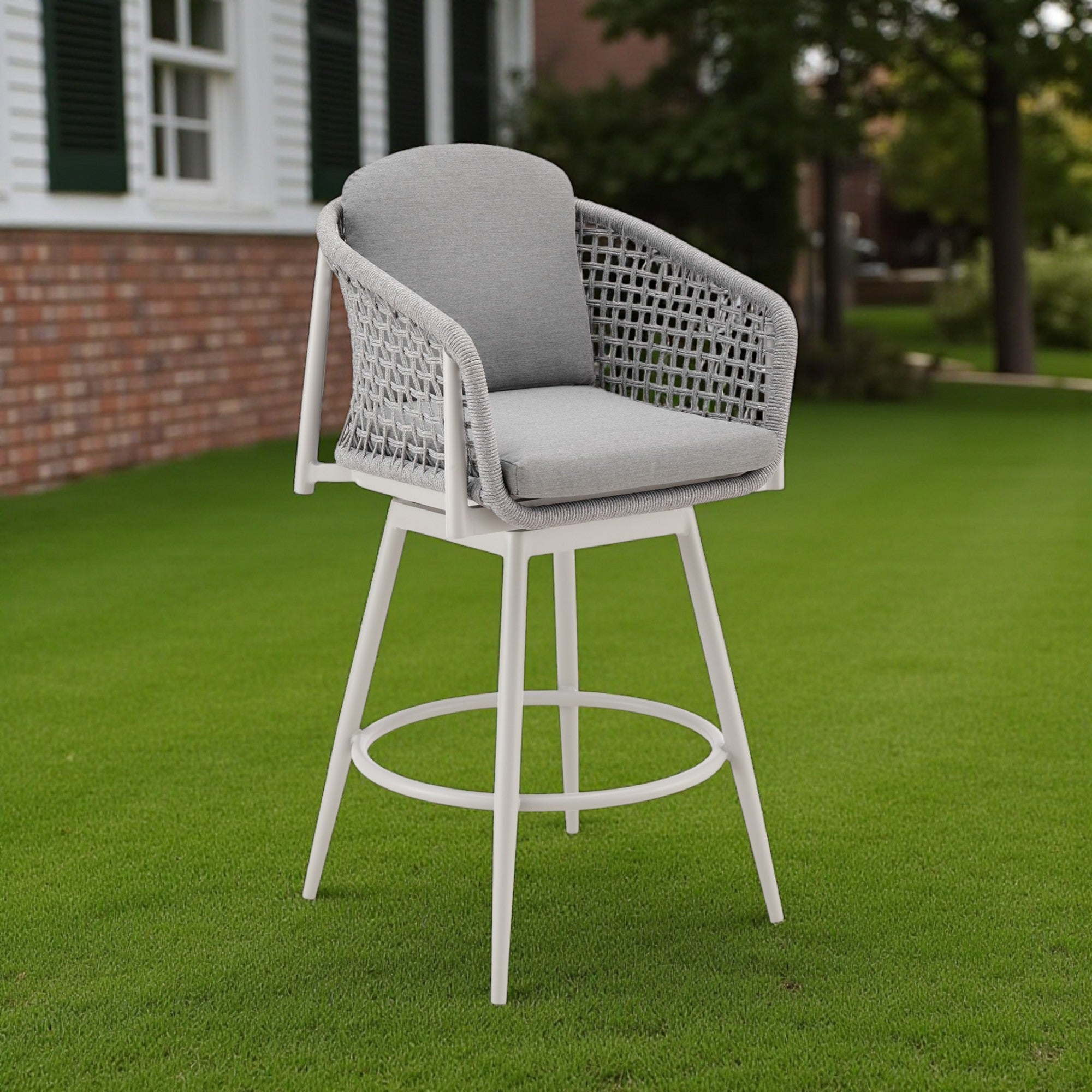 40" Light Gray Metal Swivel Outdoor Counter Height Bar chair with Footrest - GreatEagleInc
