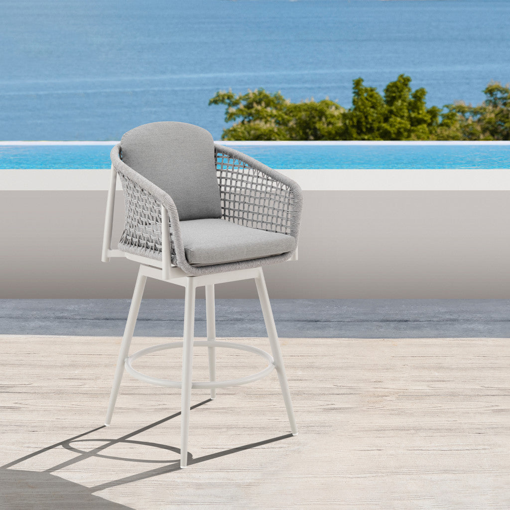 40" Light Gray Metal Swivel Outdoor Counter Height Bar chair with Footrest - GreatEagleInc