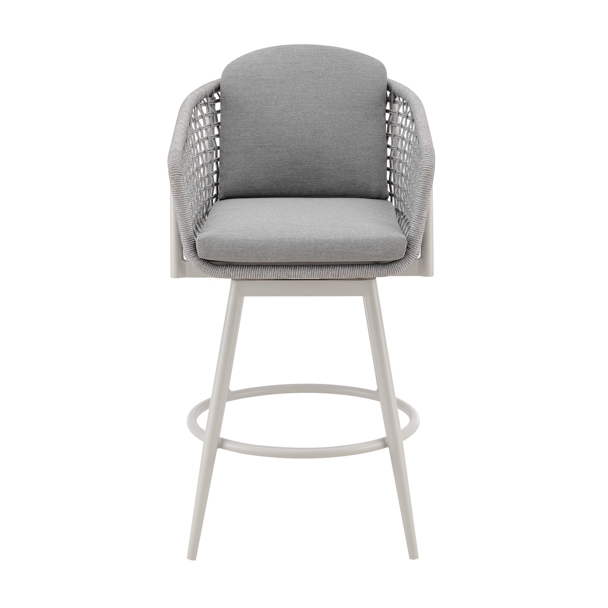 40" Light Gray Metal Swivel Outdoor Counter Height Bar chair with Footrest - GreatEagleInc