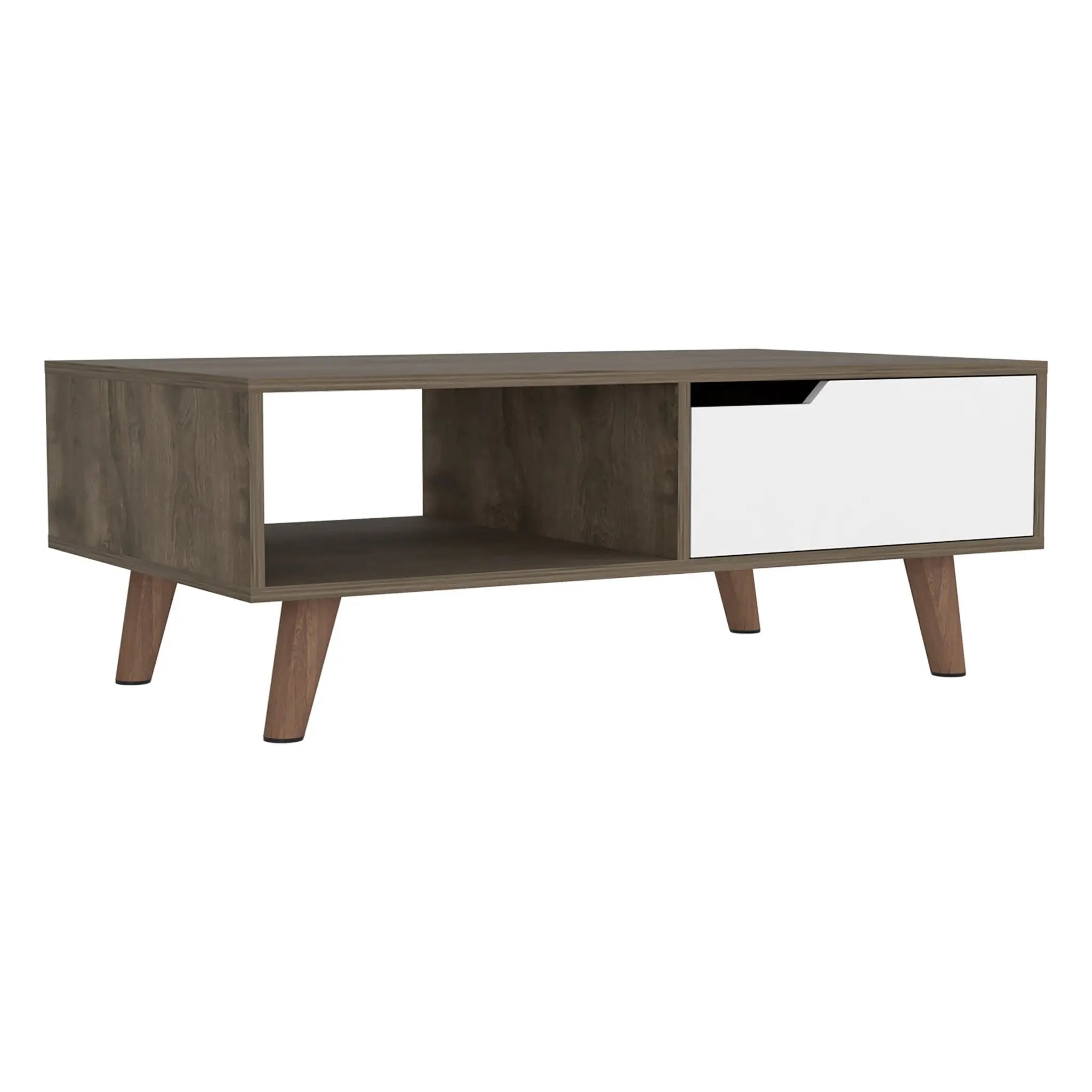 40" Natural And Dark Brown And White Wood Rectangular Coffee Table With Shelf Homeroots Living Room