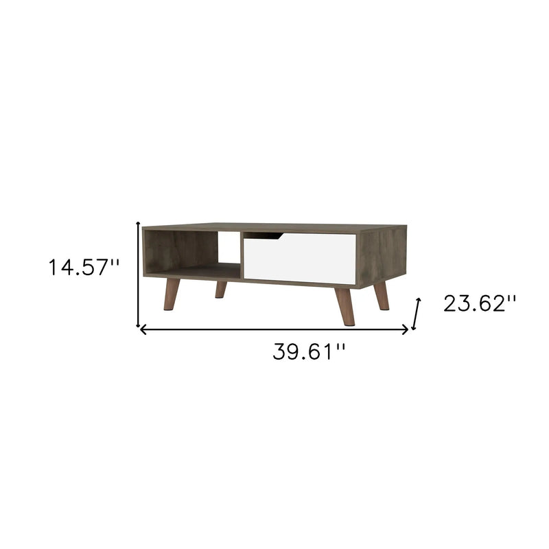 40" Natural And Dark Brown And White Wood Rectangular Coffee Table With Shelf Homeroots Living Room