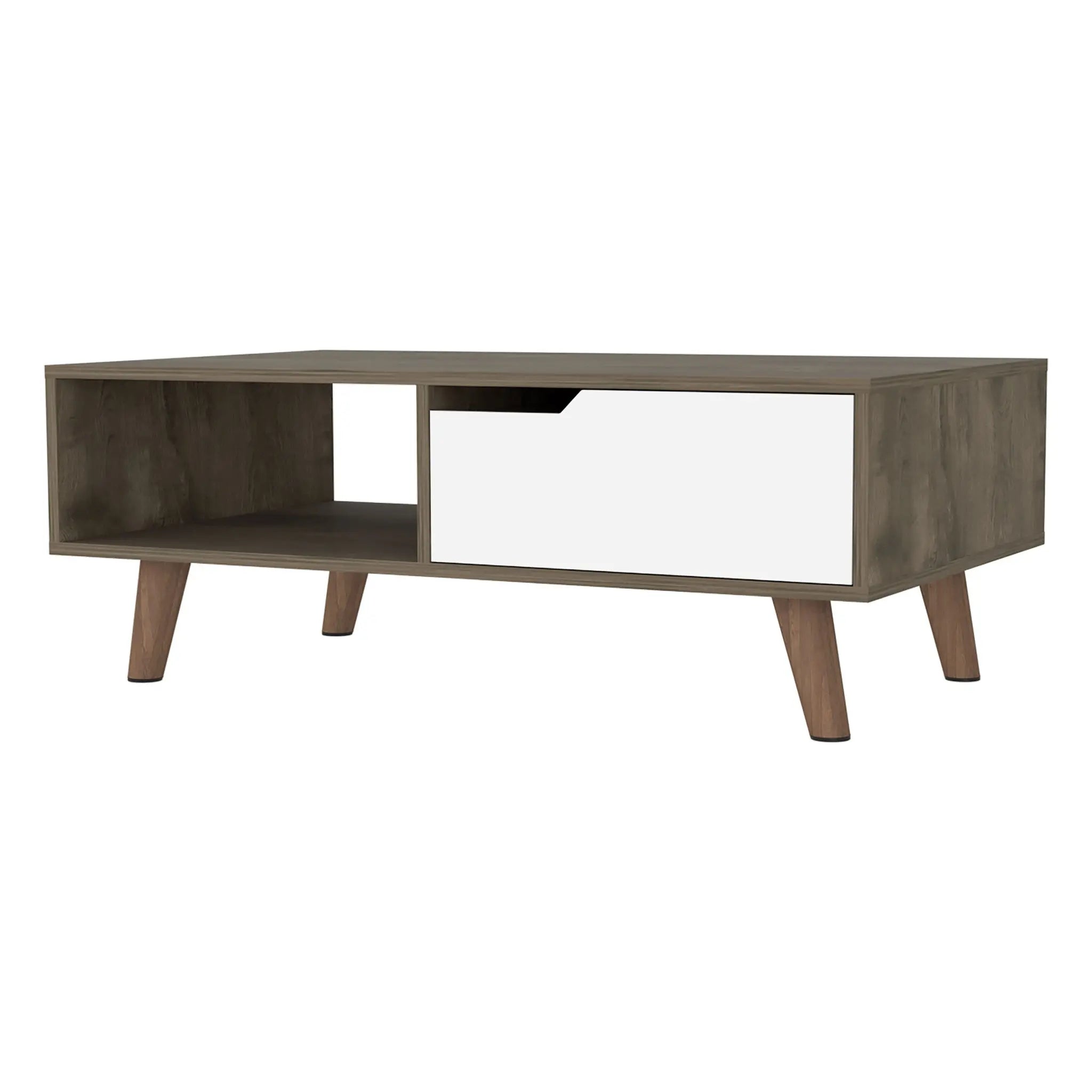 40" Natural And Dark Brown And White Wood Rectangular Coffee Table With Shelf Homeroots Living Room