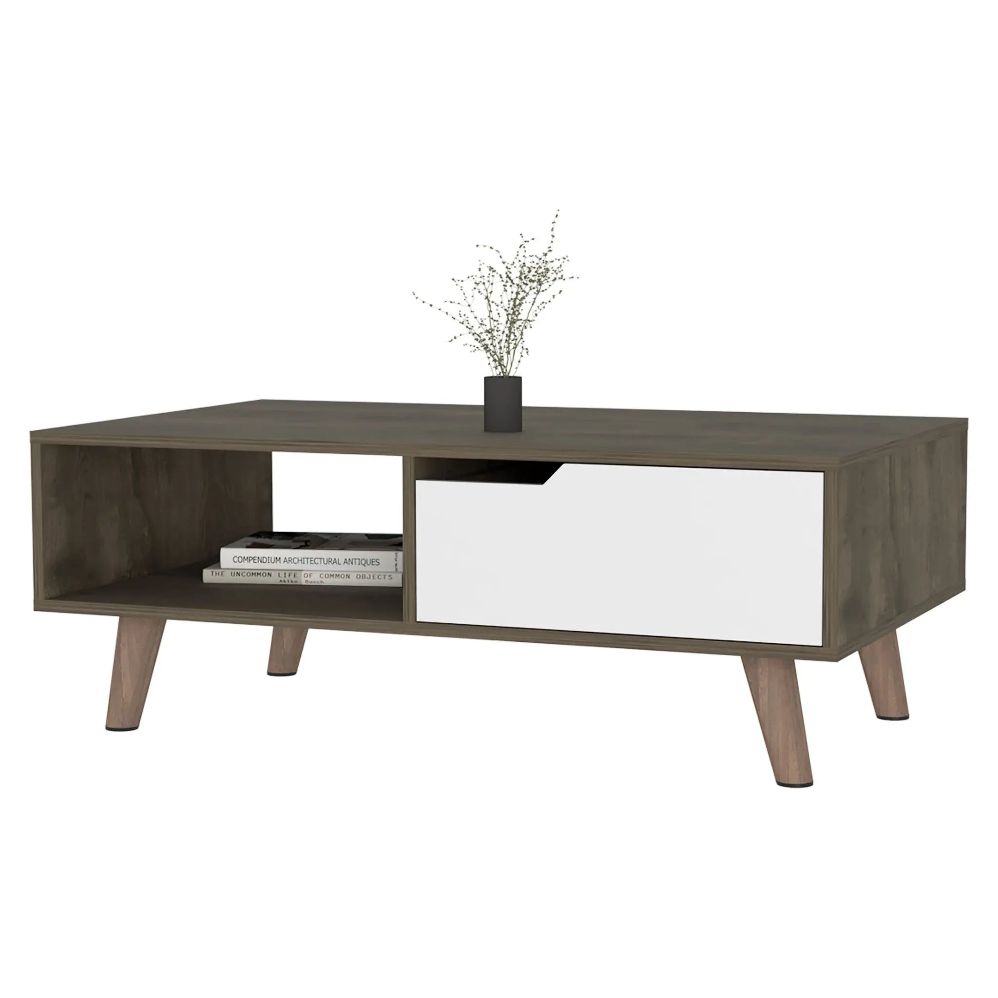 40" Natural And Dark Brown And White Wood Rectangular Coffee Table With Shelf Homeroots Living Room