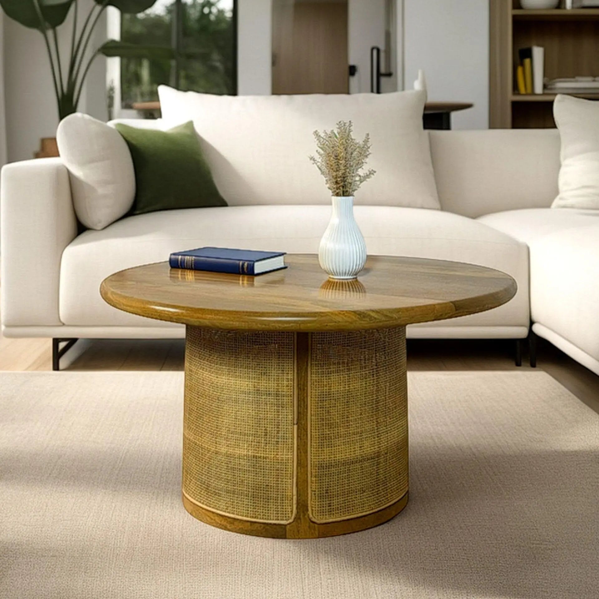 40" Natural Solid Wood Round Drum Coffee Table Homeroots Living Room