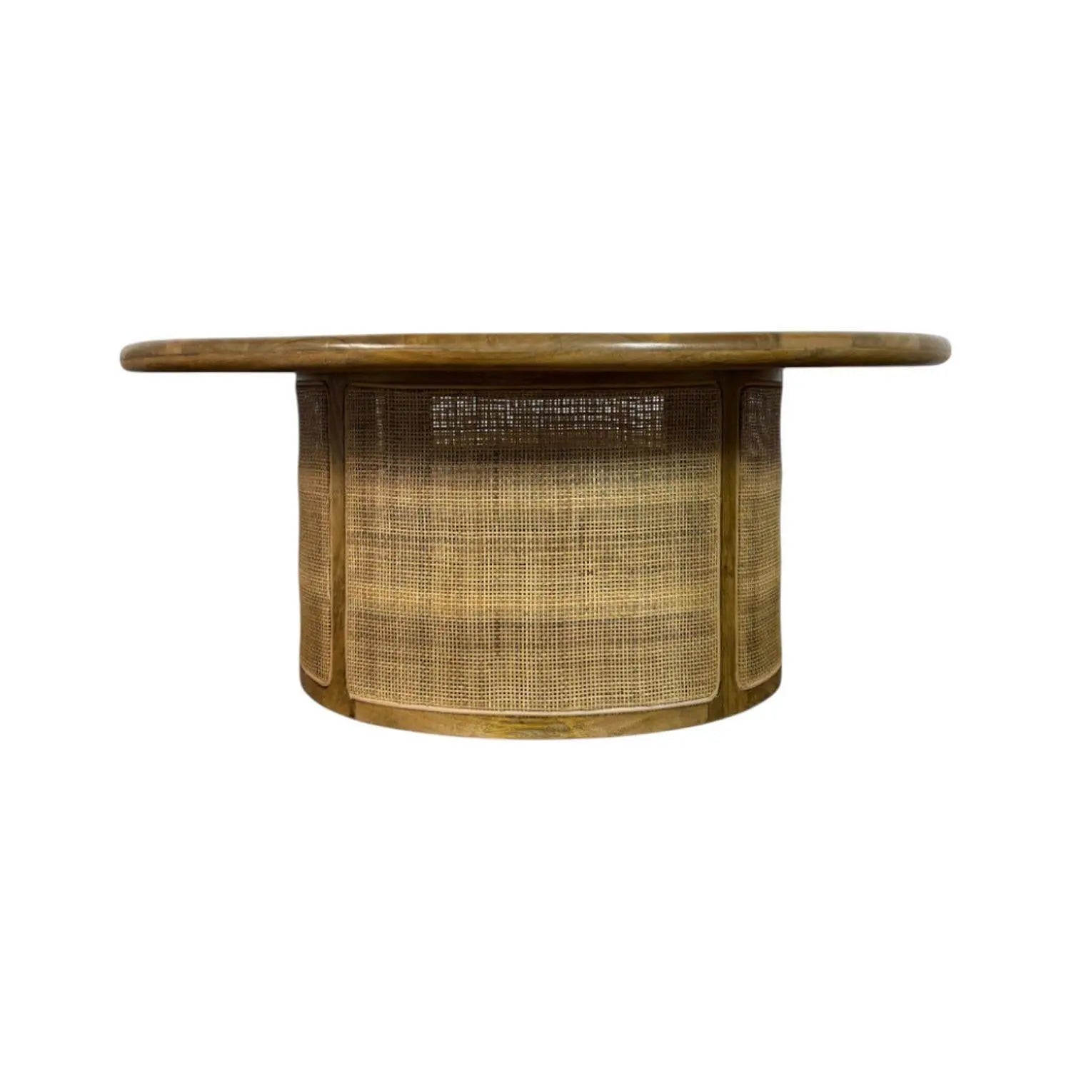 40" Natural Solid Wood Round Drum Coffee Table Homeroots Living Room