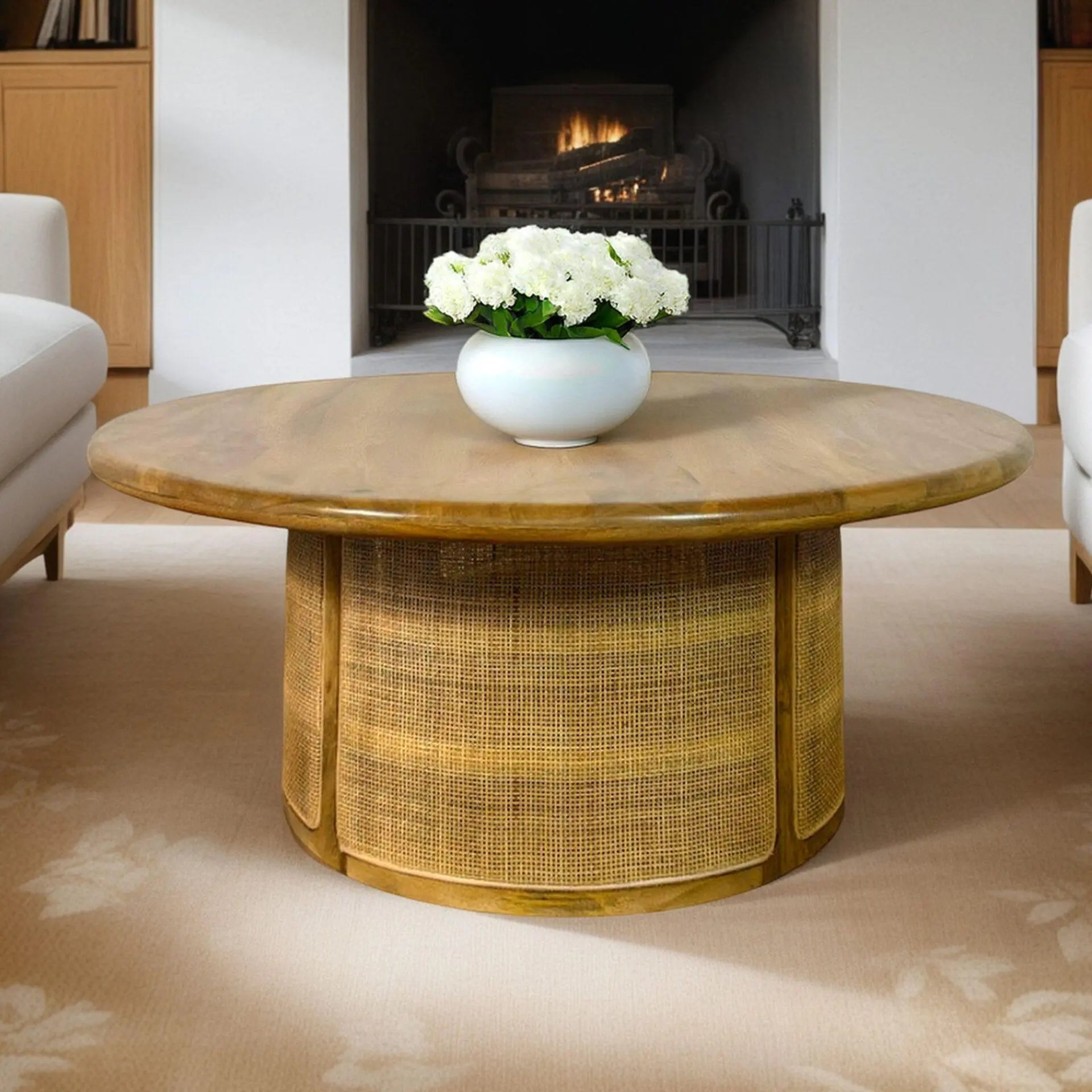 40" Natural Solid Wood Round Drum Coffee Table Homeroots Living Room