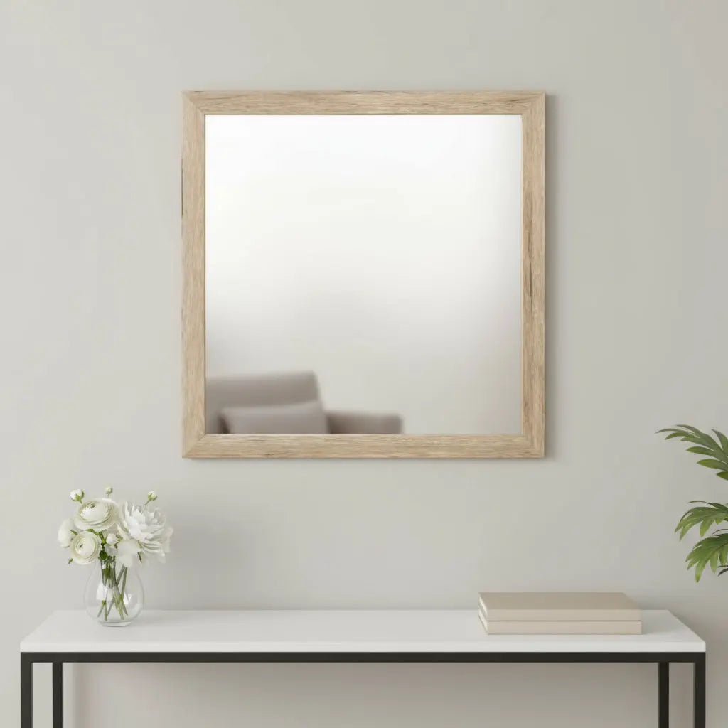 40" Natural Square Wood Framed Accent Mirror Homeroots Bed & Bath