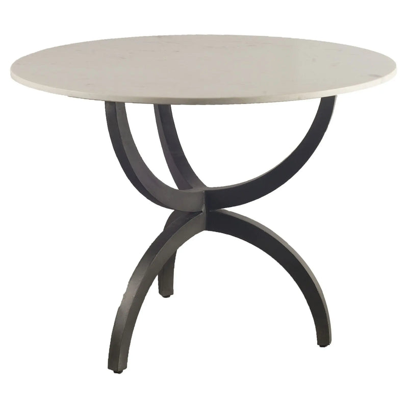 40" Off White And Black Rounded Marble And Metal Three Leg Base Dining Table - GreatEagleInc