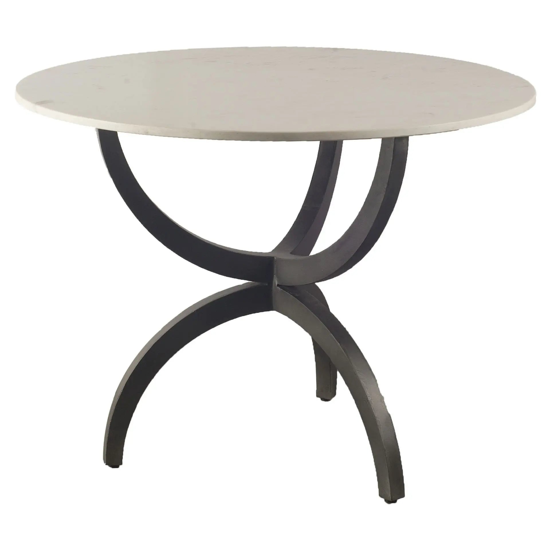 40" Off White And Black Rounded Marble And Metal Three Leg Base Dining Table - GreatEagleInc