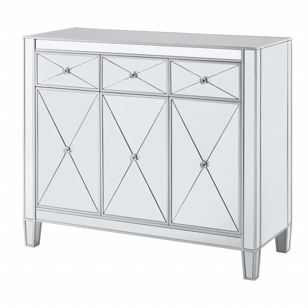 40" Silver Glass Three Drawer Sideboard with Three Doors Homeroots Kitchen & Dining