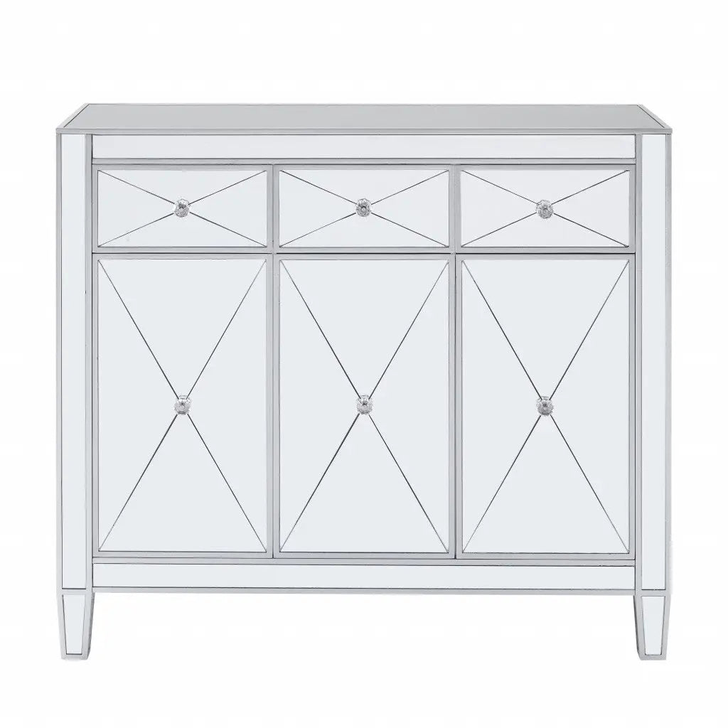 40" Silver Glass Three Drawer Sideboard with Three Doors Homeroots Kitchen & Dining