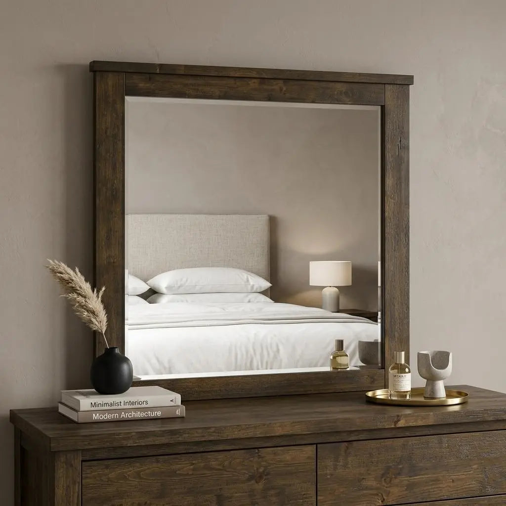 40" Square Wood Framed Mounted Dresser Mirror Homeroots Bed & Bath