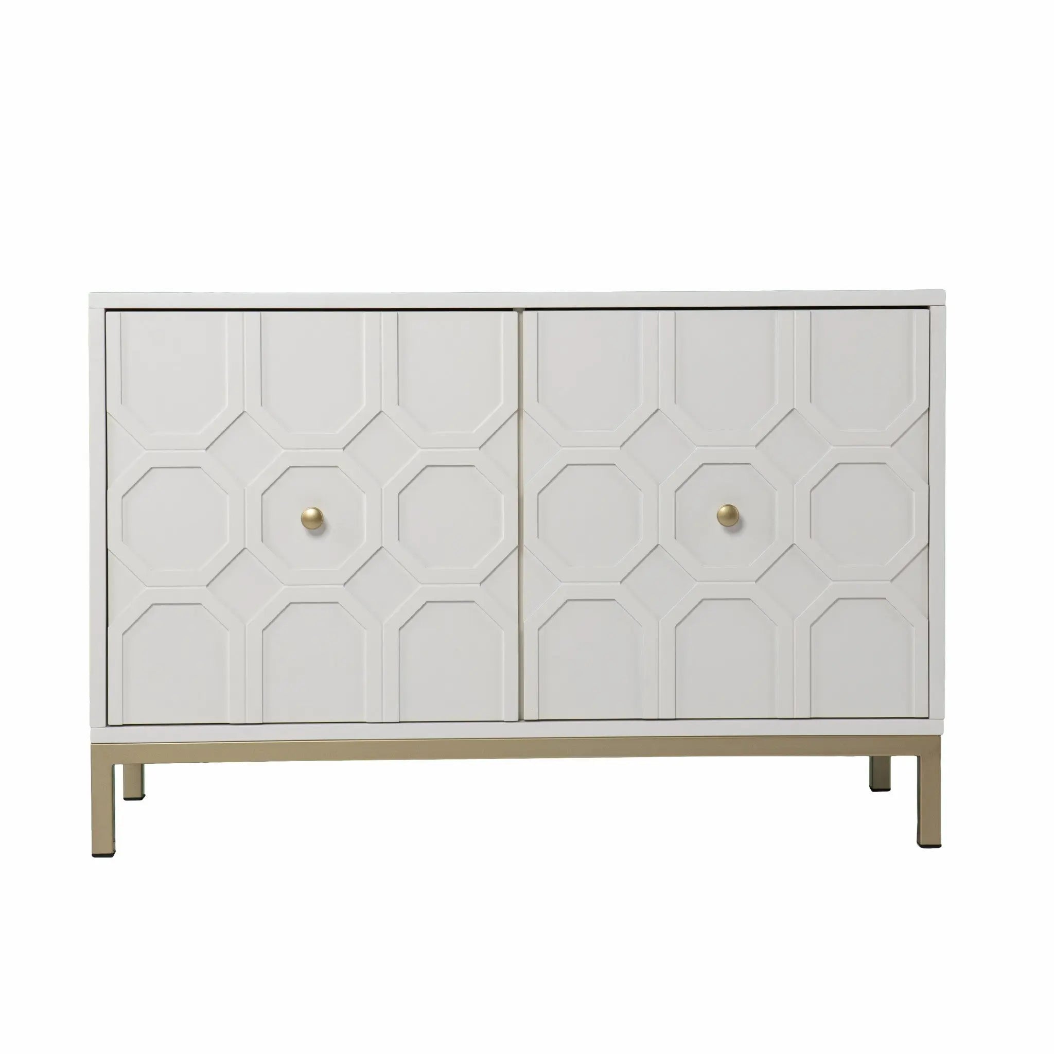 40" White Carved Geometric Sideboard with Two Doors Homeroots Kitchen & Dining