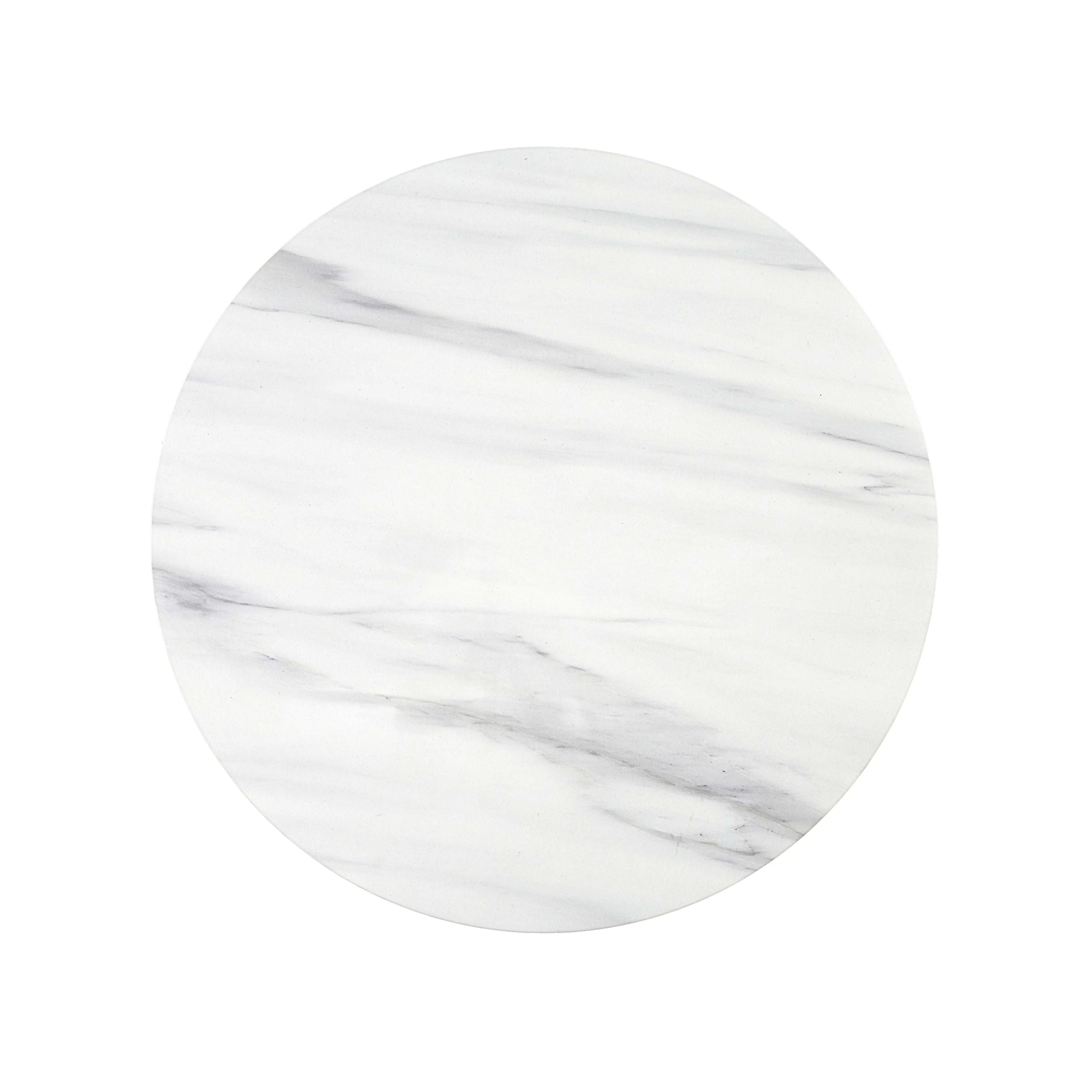 40" White Faux Marble and Wood Round Pedestal Coffee Table Homeroots Living Room