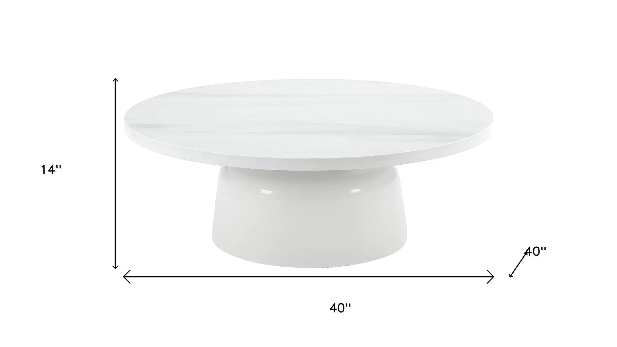 40" White Faux Marble and Wood Round Pedestal Coffee Table Homeroots Living Room