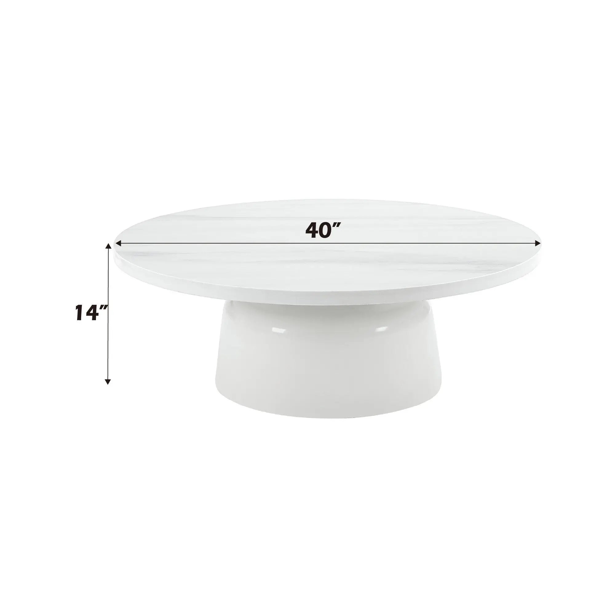 40" White Faux Marble and Wood Round Pedestal Coffee Table Homeroots Living Room