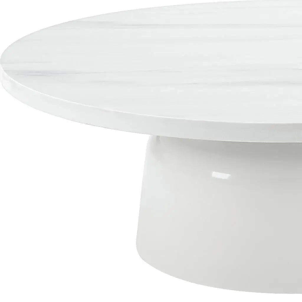40" White Faux Marble and Wood Round Pedestal Coffee Table Homeroots Living Room