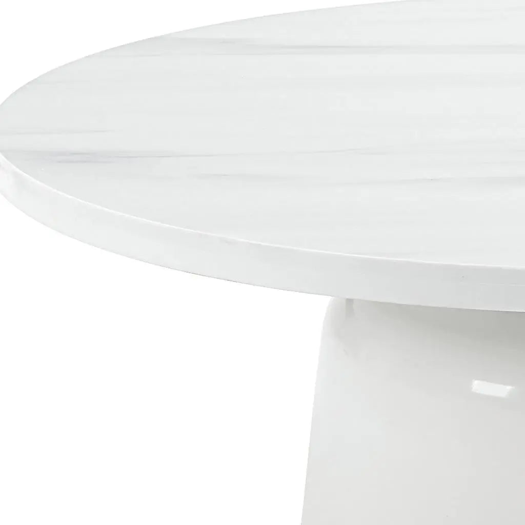 40" White Faux Marble and Wood Round Pedestal Coffee Table Homeroots Living Room