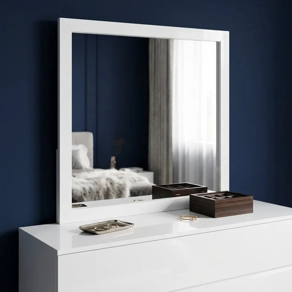 40" White Wood Square Dresser Mount Framed Mirror Homeroots Bed & Bath
