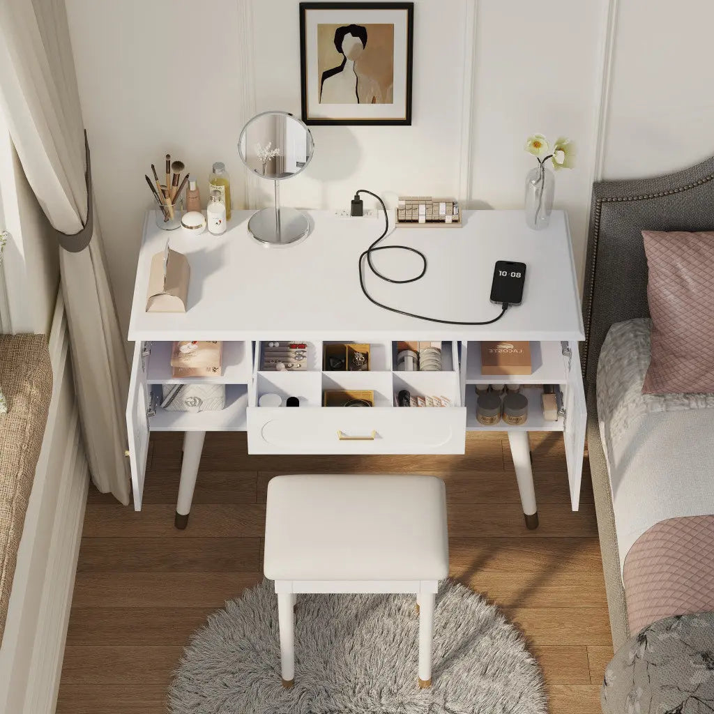 40" White Wood Vanity Table Homeroots Living Room