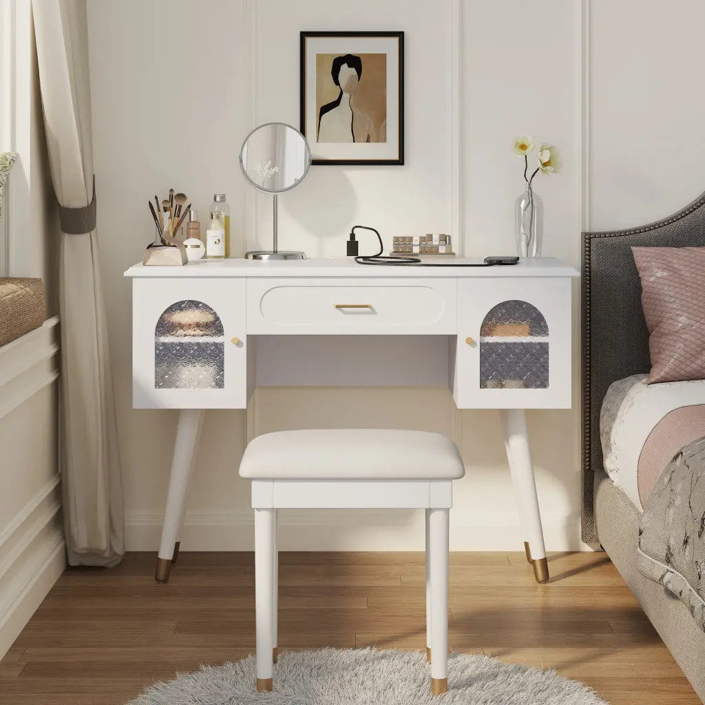 40" White Wood Vanity Table Homeroots Living Room