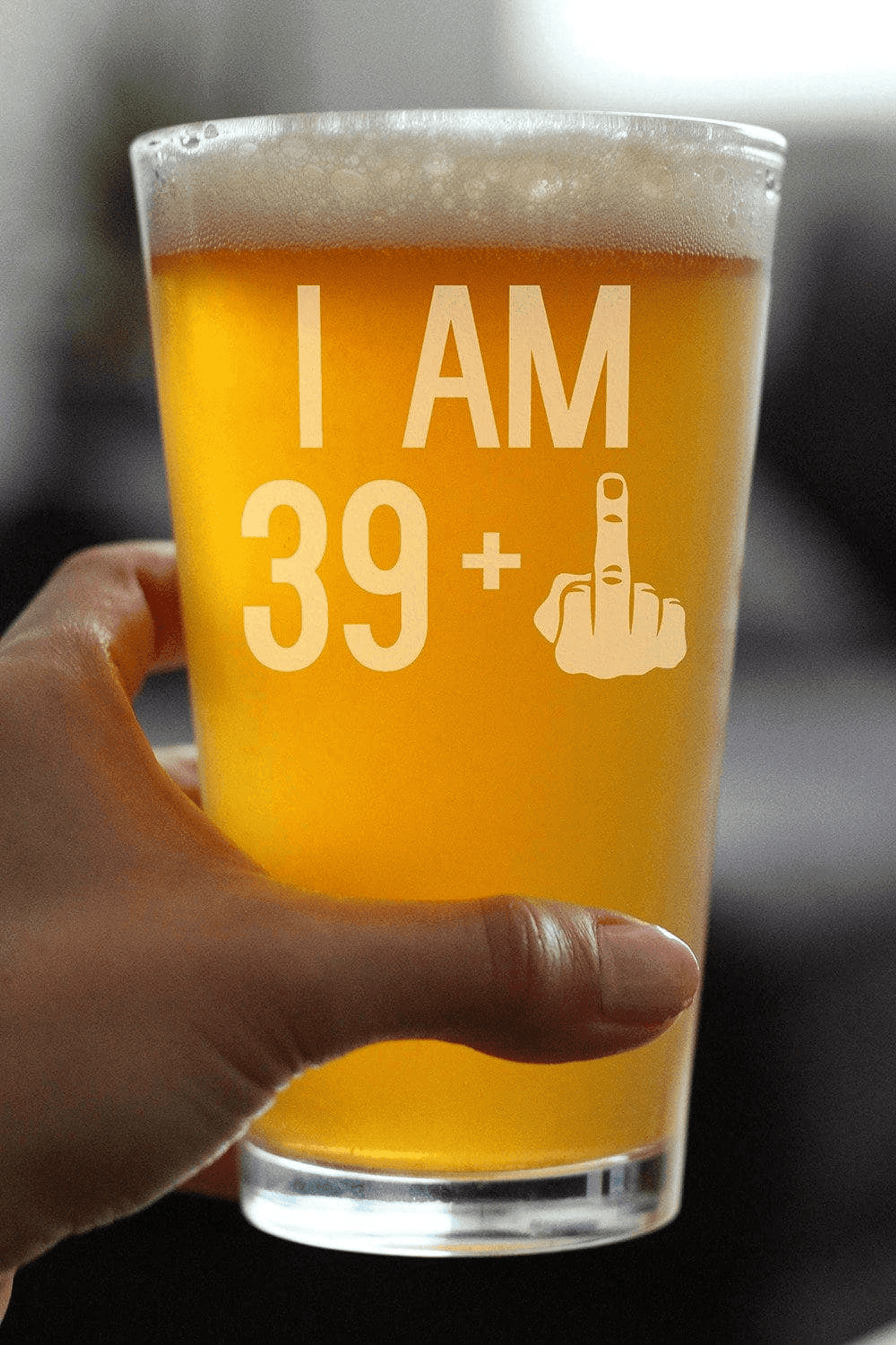 40th Birthday Gifts - 39 Middle Finger Pint Glass for Beer Bevvee