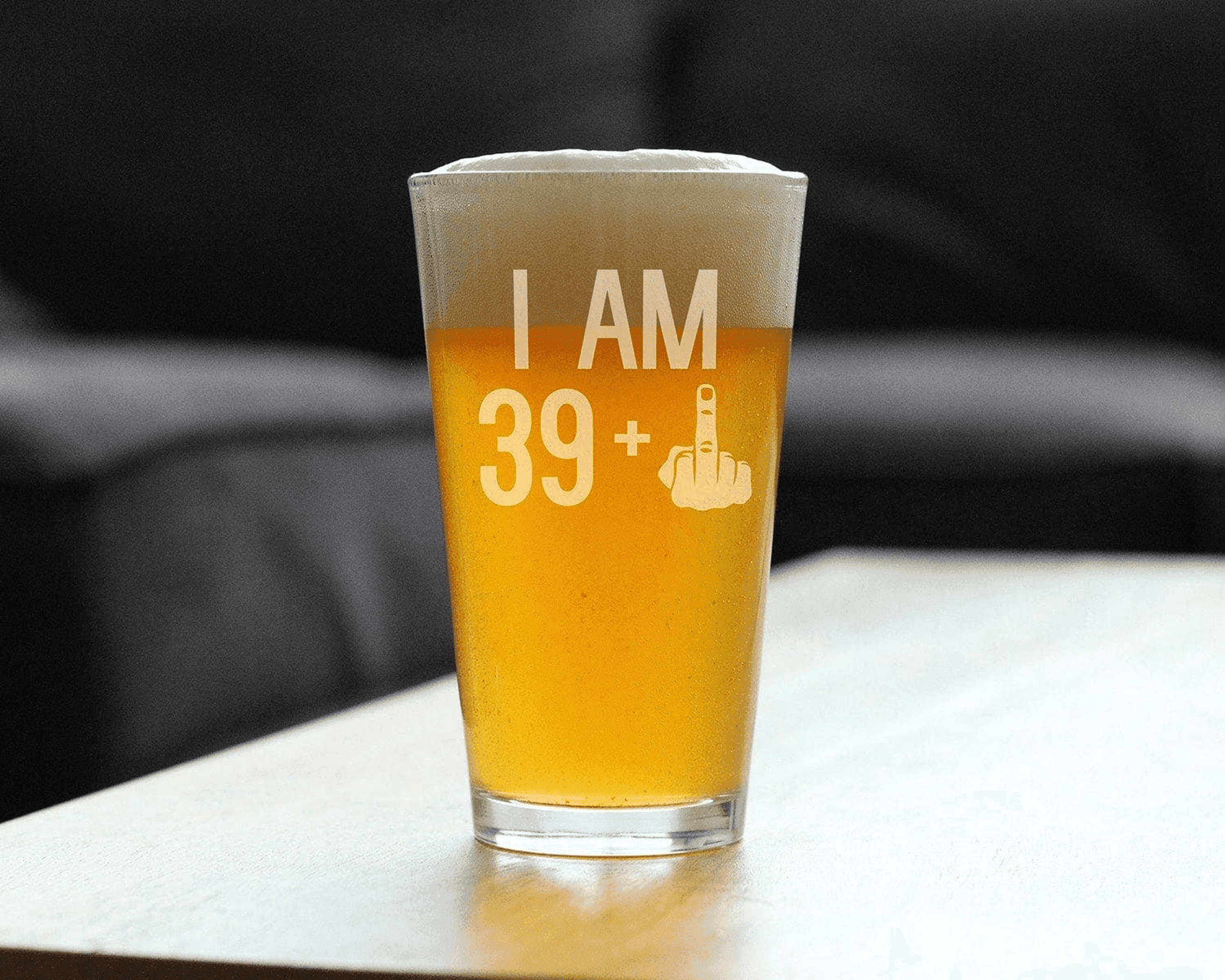 40th Birthday Gifts - 39 Middle Finger Pint Glass for Beer Bevvee
