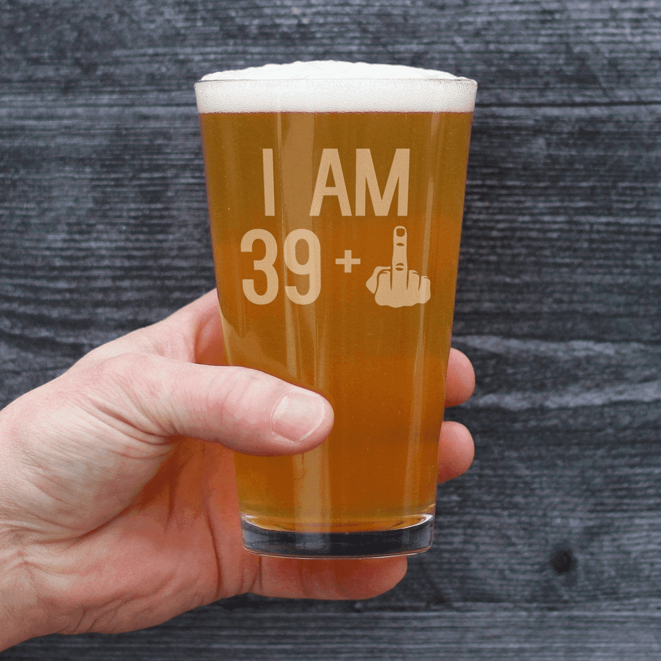40th Birthday Gifts - 39 Middle Finger Pint Glass for Beer Bevvee