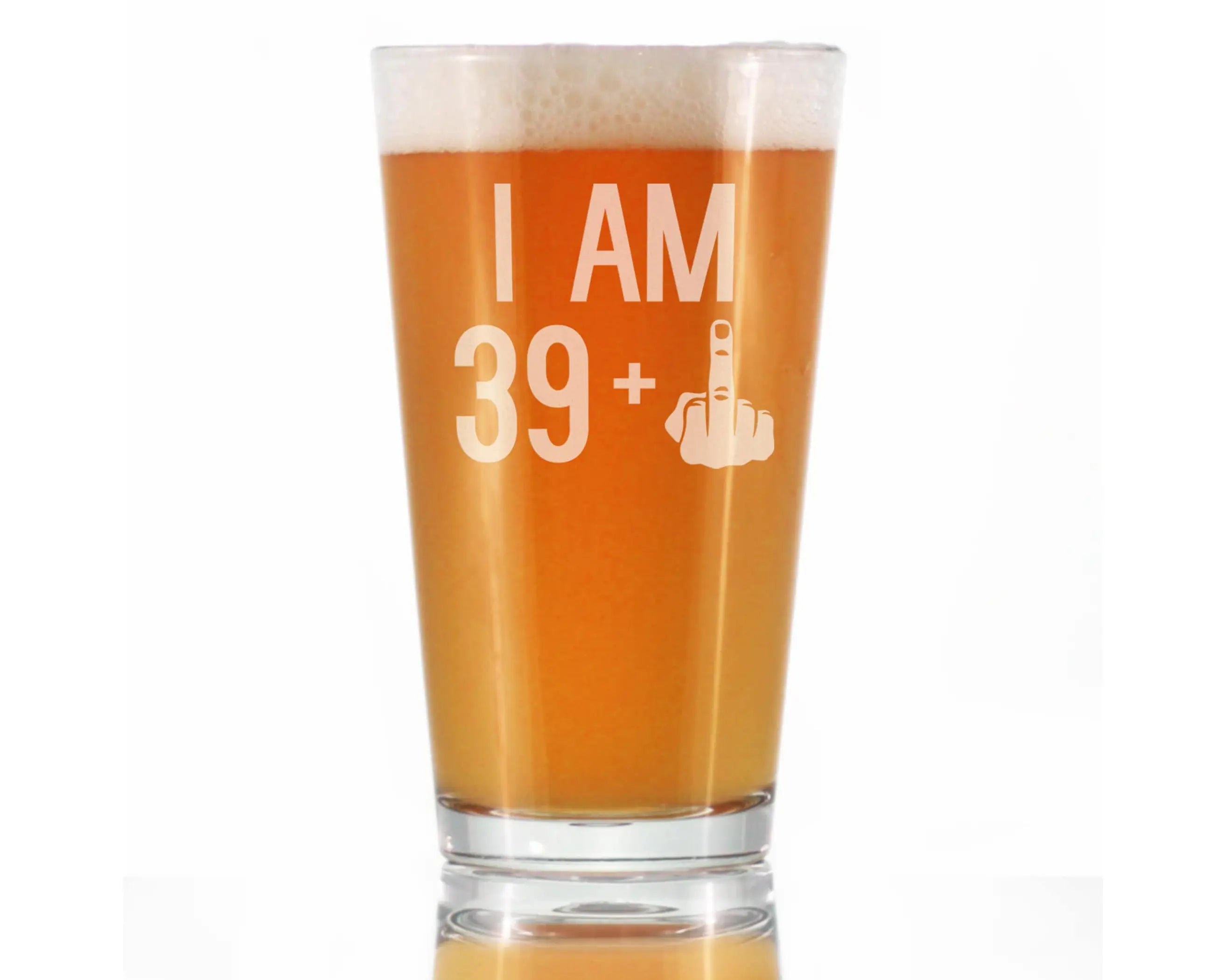 40th Birthday Gifts - 39 Middle Finger Pint Glass for Beer Bevvee
