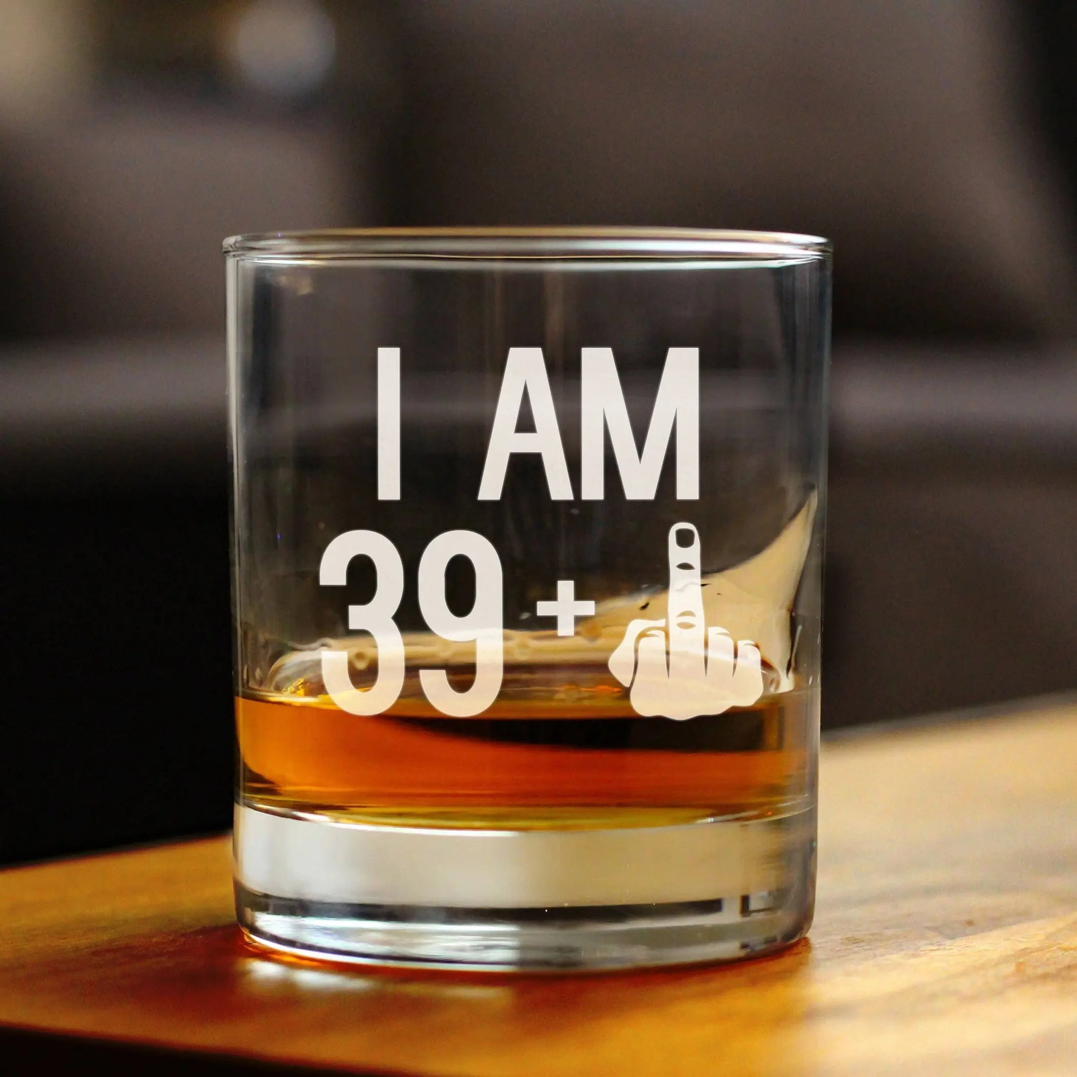 40th Birthday Gifts - 39 Middle Finger Whiskey Rocks Glass Bevvee