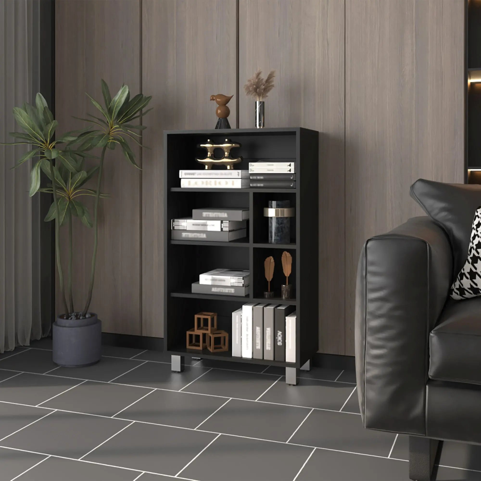 41" Black Wood Four Tier Bookcase Homeroots Office