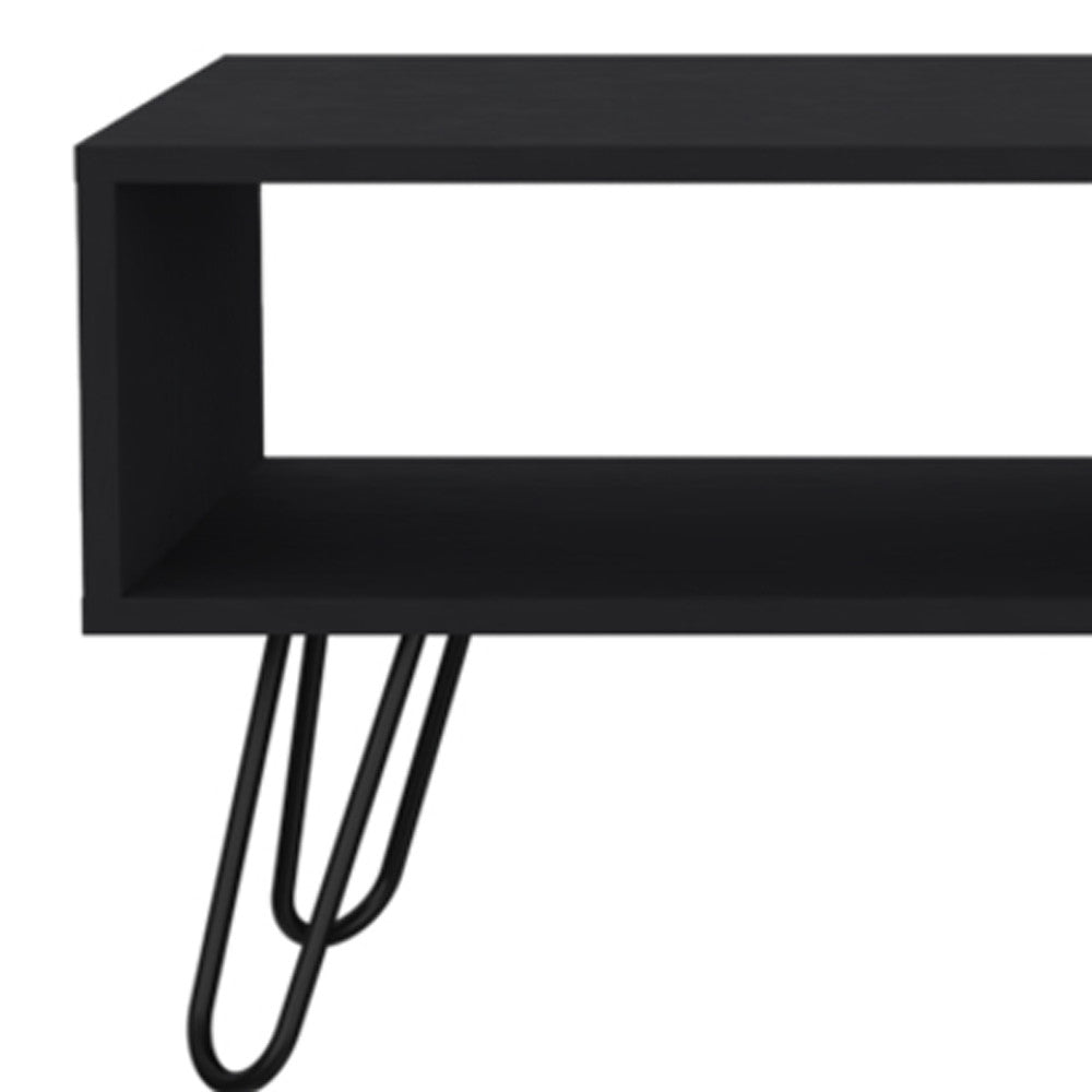 41" Black and Oak Wood and Metal Coffee Table With Drawer And Shelf - GreatEagleInc