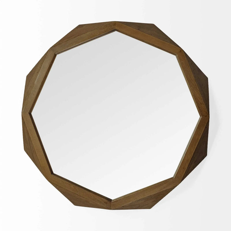 41" Brown Solid Wood Octagon Framed Accent Mirror Homeroots Bed & Bath