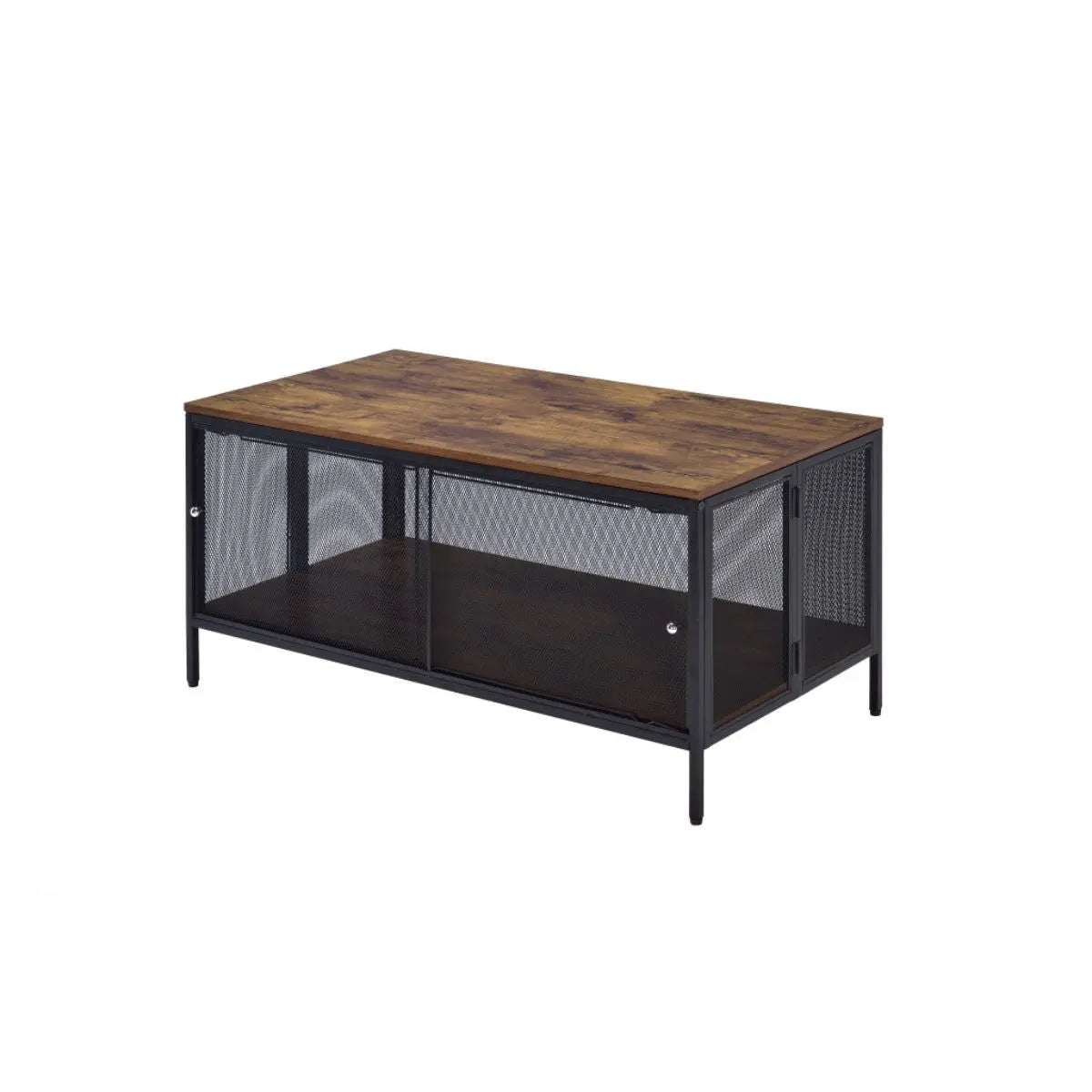 41" Brown and Black Wood And Metal Frame Coffee Table With Shelf - GreatEagleInc