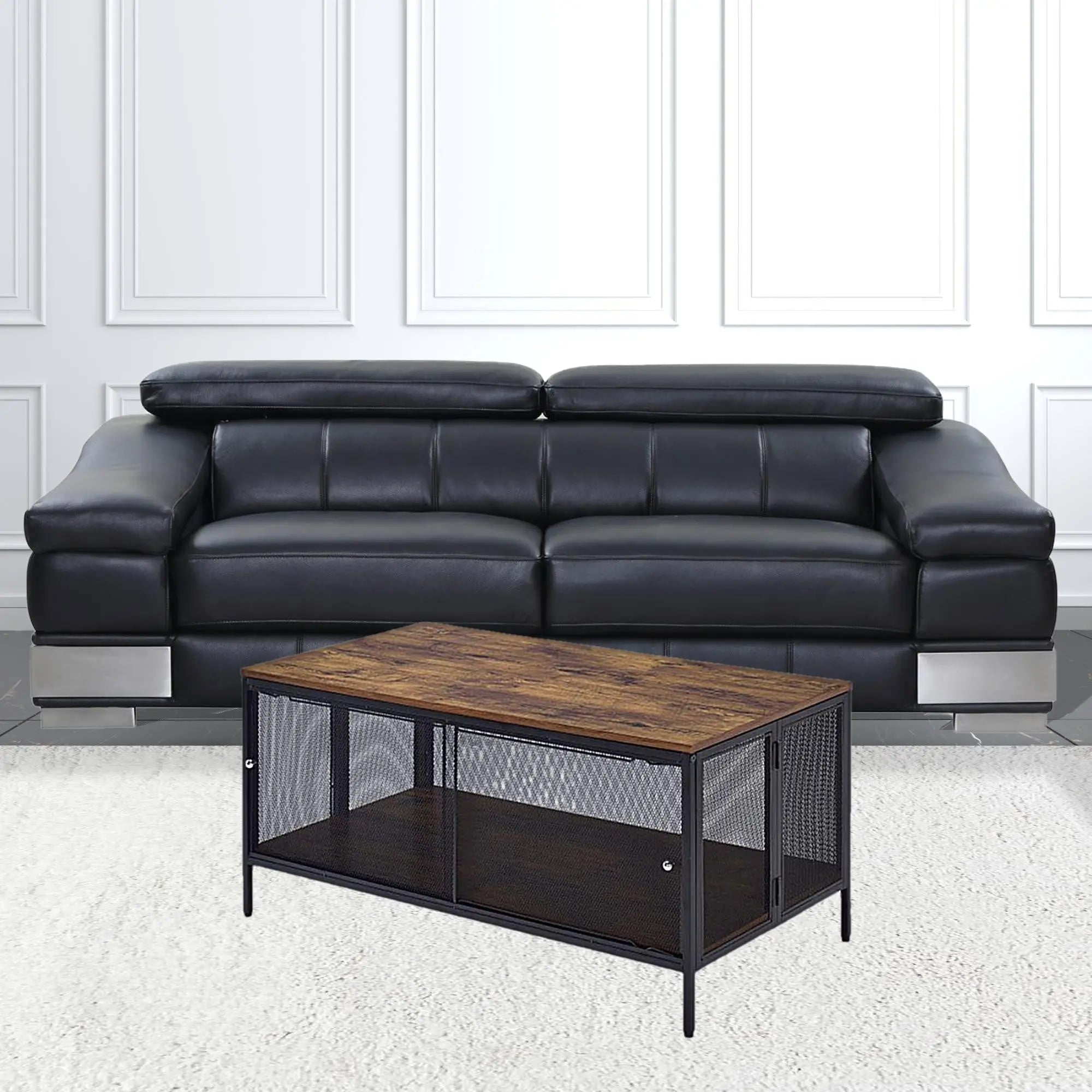 41" Brown and Black Wood And Metal Frame Coffee Table With Shelf - GreatEagleInc