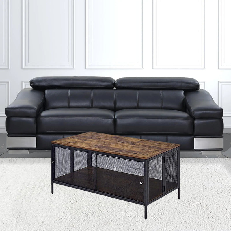 41" Brown and Black Wood And Metal Frame Coffee Table With Shelf - GreatEagleInc