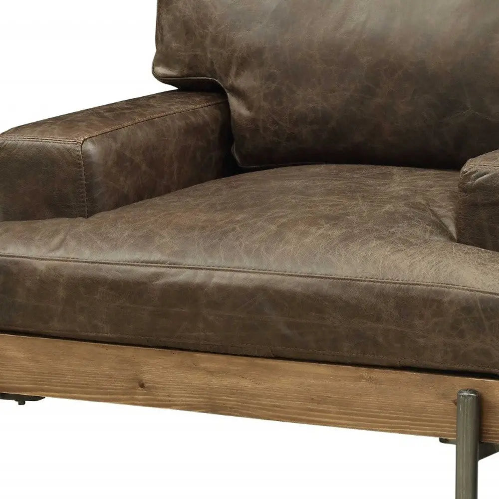 41" Chocolate and Gray Faux Leather Chair and a Half Homeroots Living Room