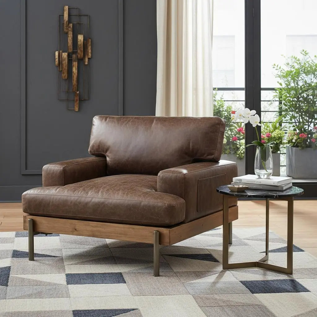 41" Chocolate and Gray Faux Leather Chair and a Half Homeroots Living Room