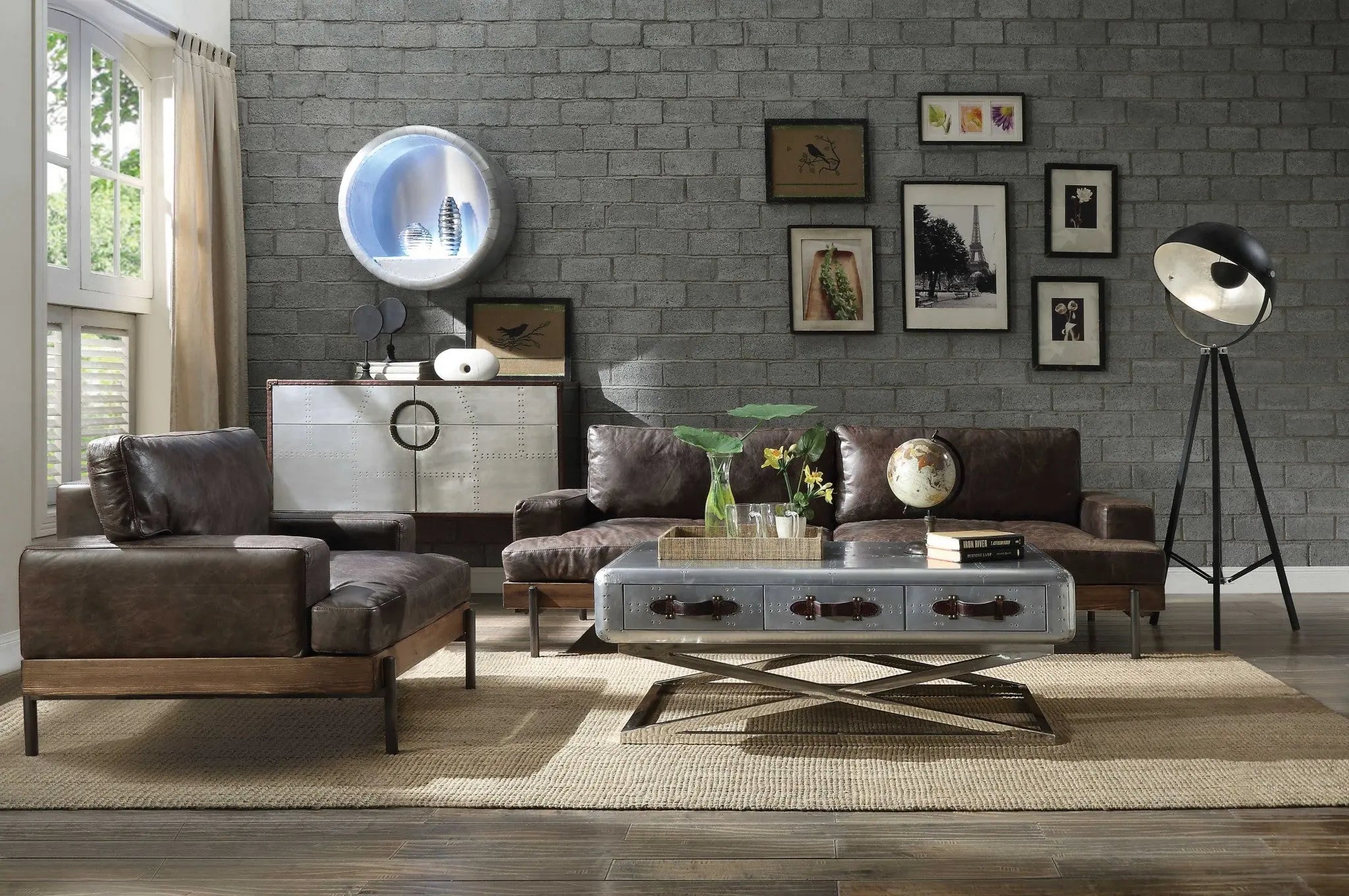 41" Chocolate and Gray Faux Leather Chair and a Half Homeroots Living Room