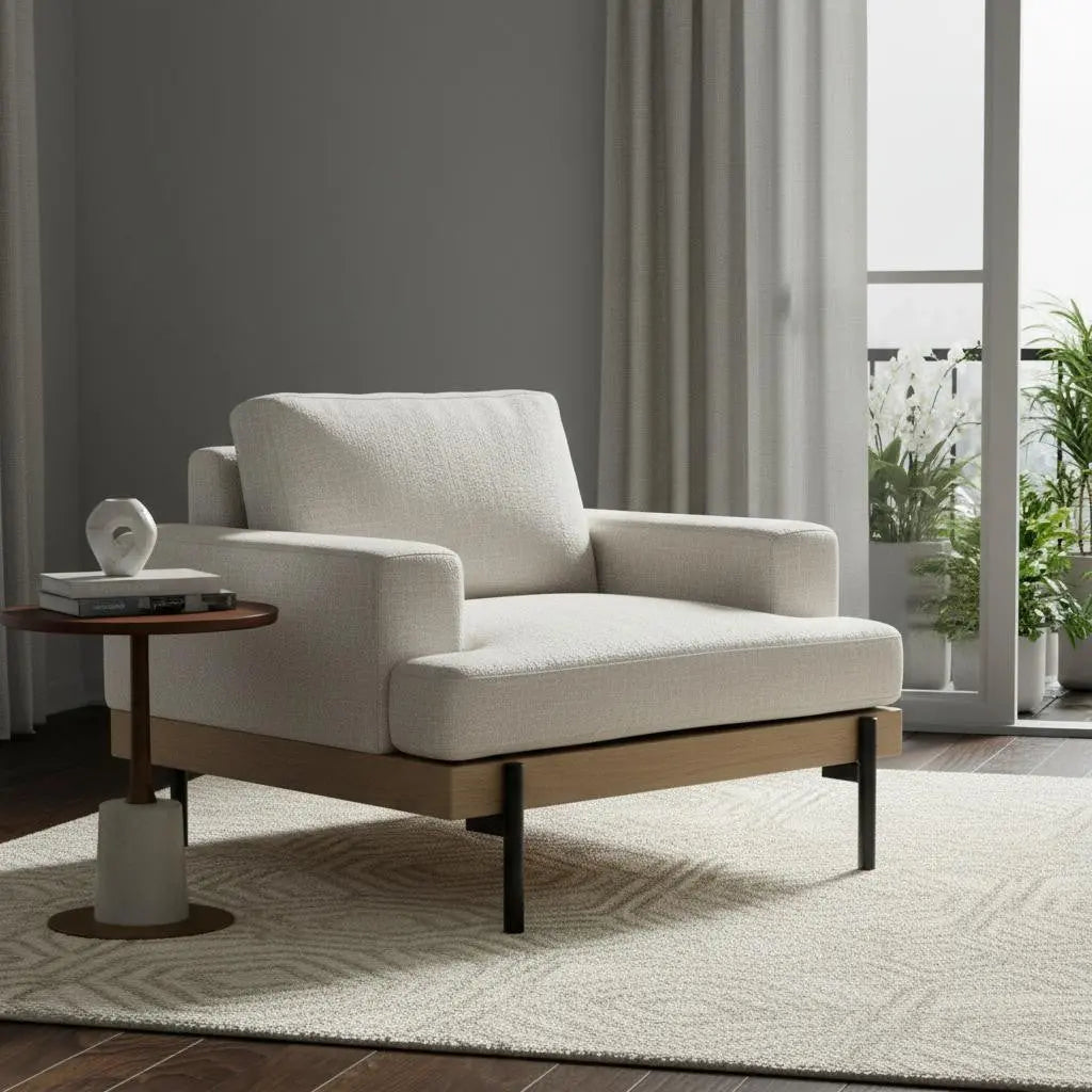 41" Cream and Black Fabric Arm Chair Homeroots Living Room