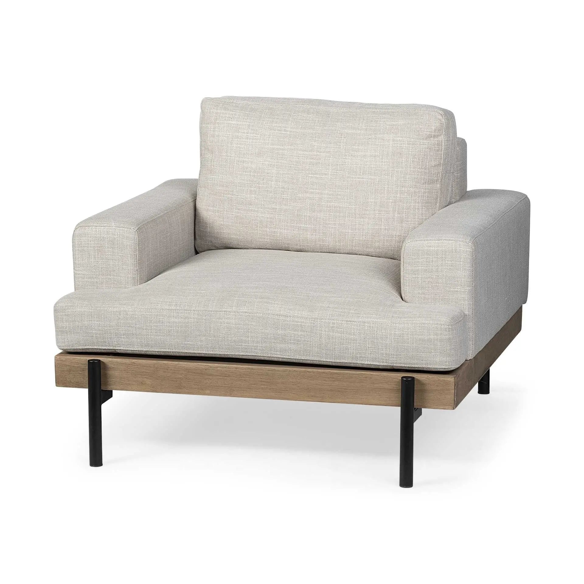 41" Cream and Black Fabric Arm Chair Homeroots Living Room
