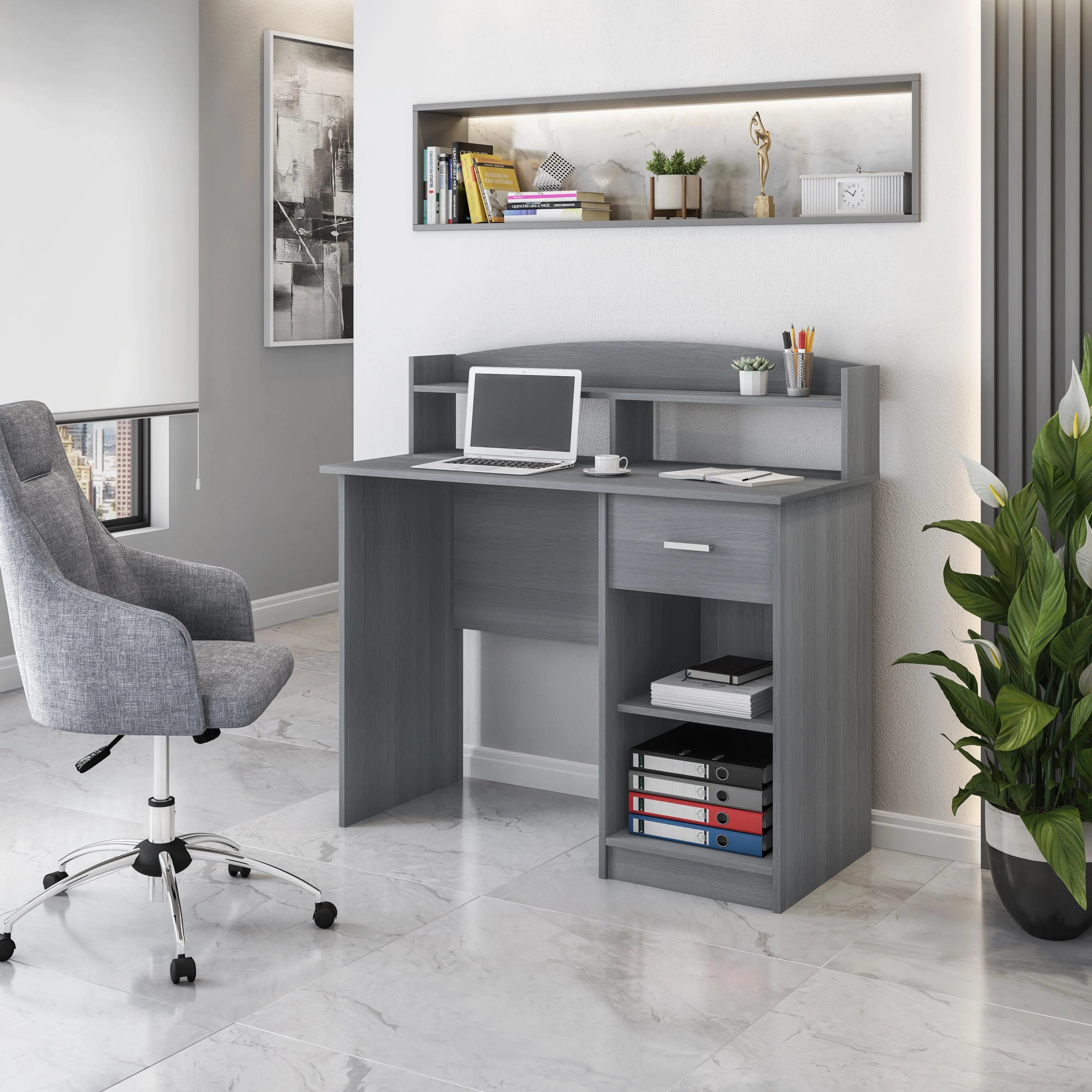 41" Gray Wood Writing Desk Homeroots