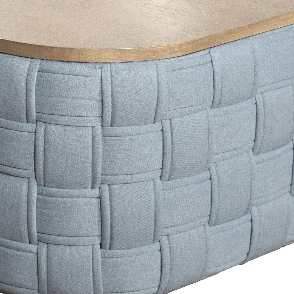 41" Natural and Blue Wood And Woven Fabric Oval Coffee Table Homeroots Living Room