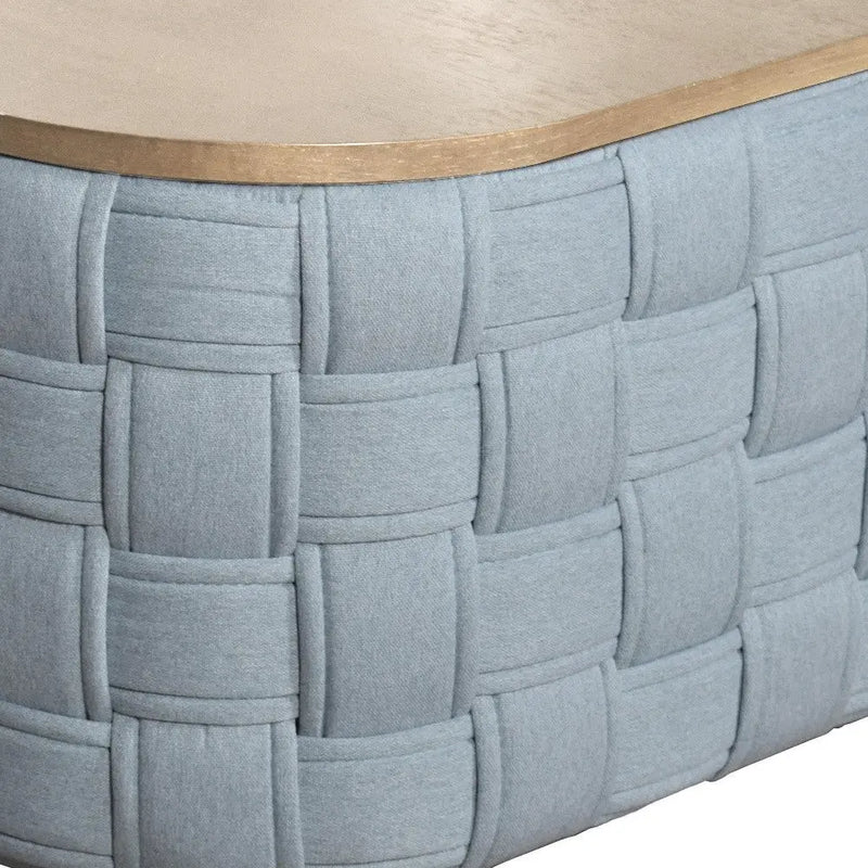 41" Natural and Blue Wood And Woven Fabric Oval Coffee Table Homeroots Living Room