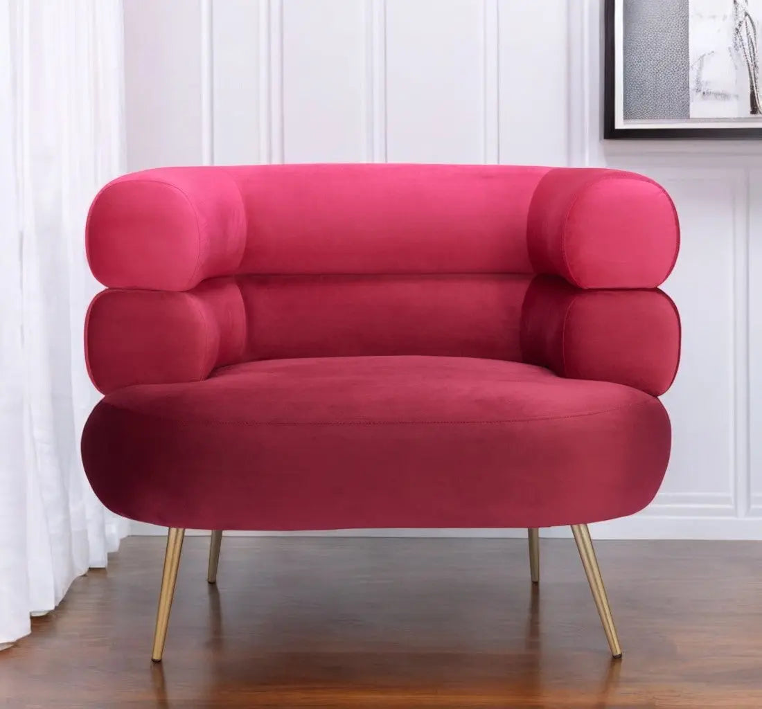 41" Red And Gold Velvet And Upholstered Arm Chair Homeroots Living Room